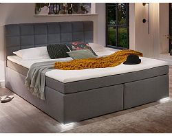 Posteľ boxspring s osvetlením Fargo 180x200 cm, šedá látka%